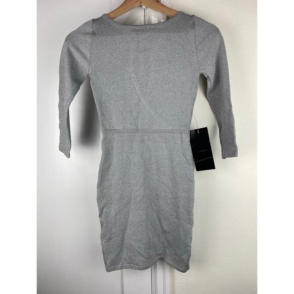 NWT Bebe Women's Size XS Silver Metallic Keyhole Neck Bodycon Mini Dress - Picture 6 of 7